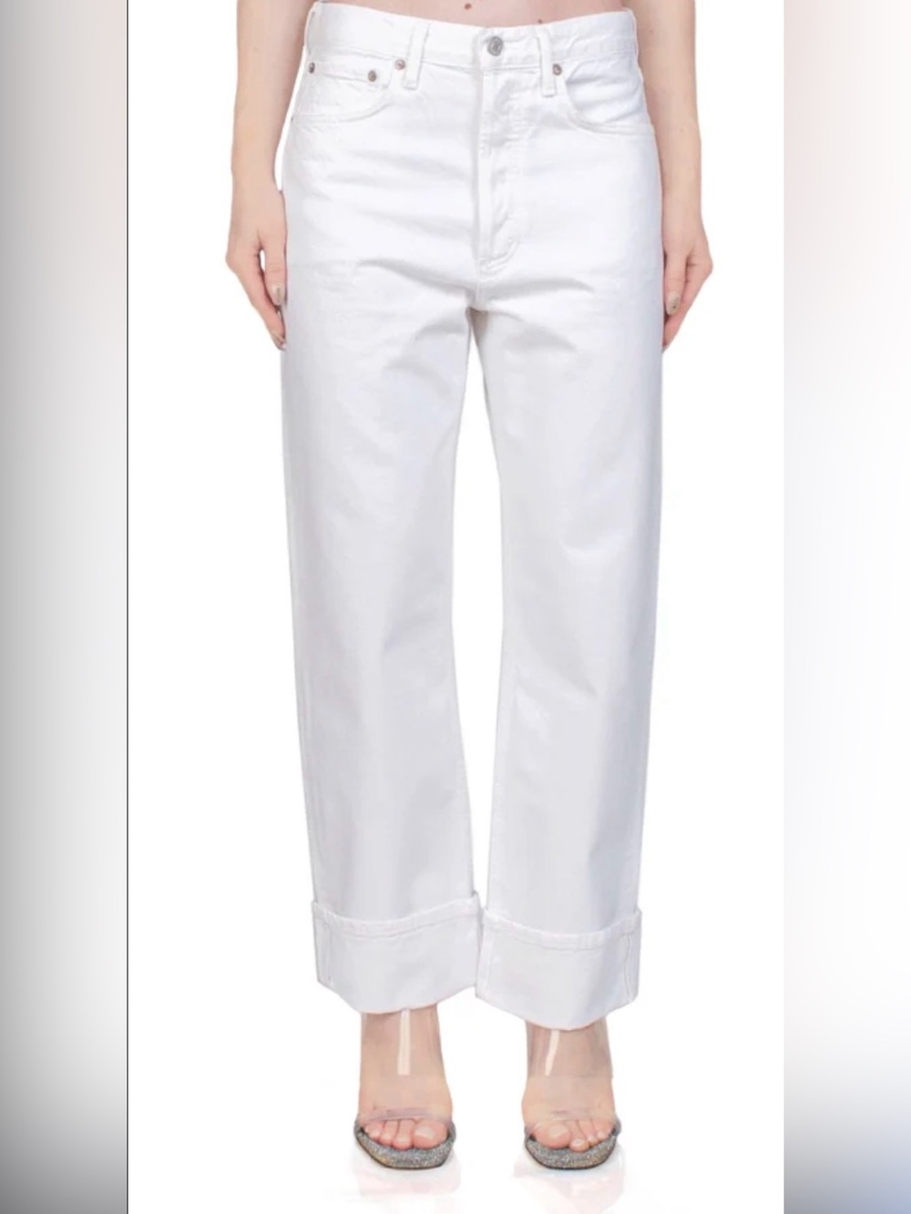 Agolde Fran jean milkshake White Wide-Leg Cuffed Jeans size 30